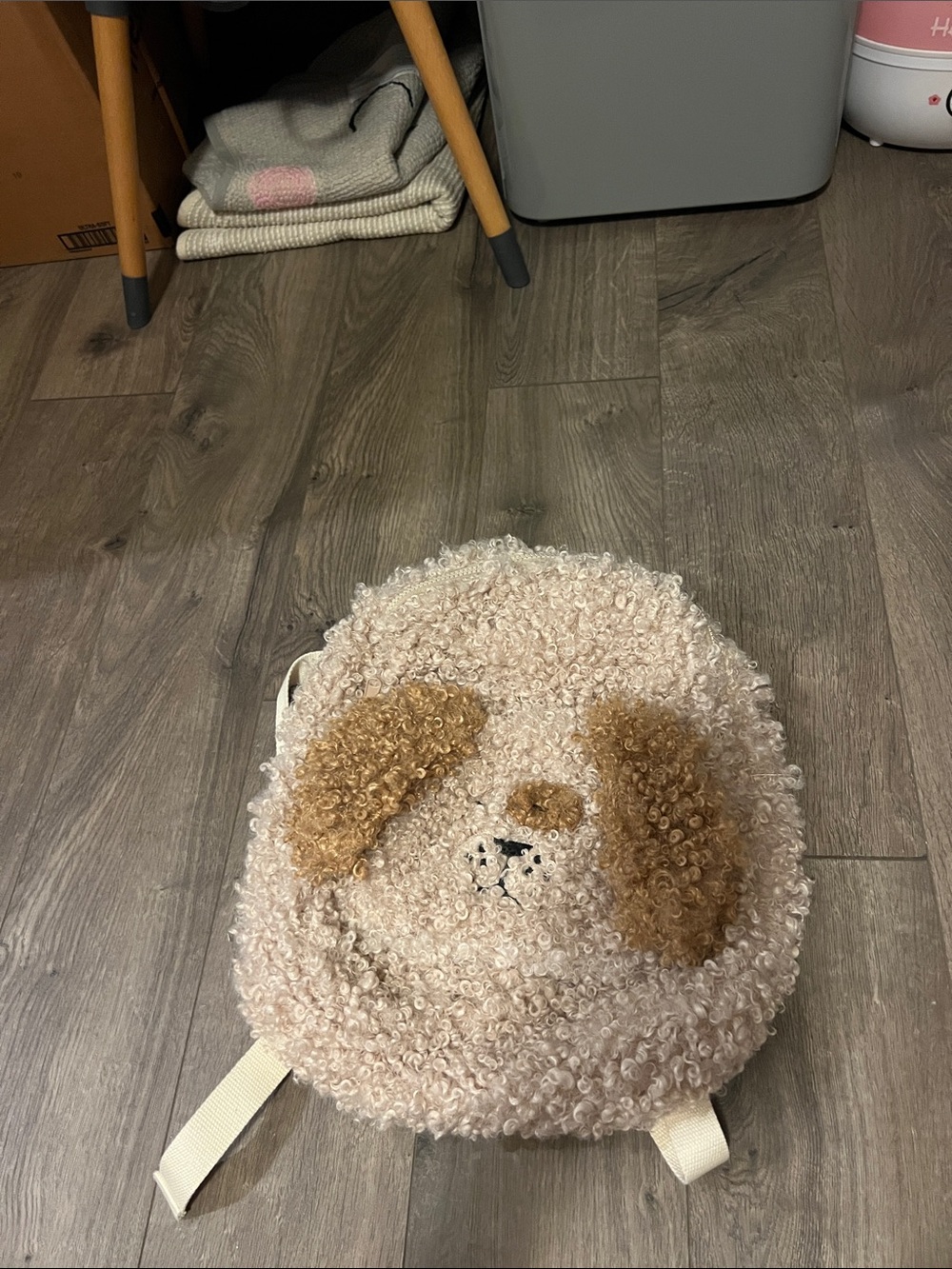 Nwt Zara girls Plush Curly Teddy Dog Backpack in Cream with Brown Accents